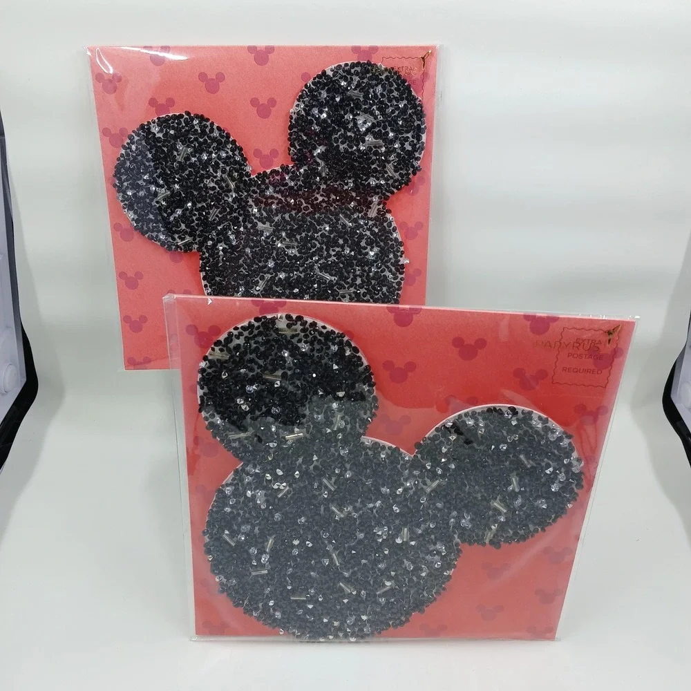 Papyrus Disney Mickey Mouse‎ Birthday Card Set Black Sequin Beaded Extra Postage